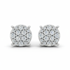 Round Cluster Stud Earrings, Big Round Diamond Studs Look, Sterling Silver