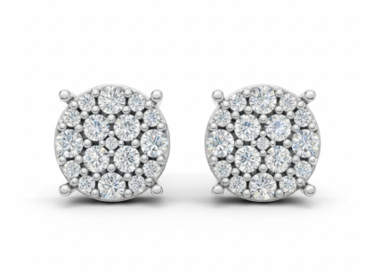 Round Cluster Stud Earrings, Big Round Diamond Studs Look, Sterling Silver