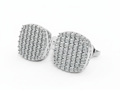 Cushion Cluster Pave Stud Earrings, Big Square Studs, Sterling Silver Jewelry