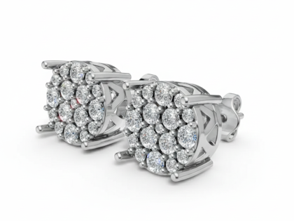 Round Cluster Stud Earrings, Big Round Diamond Studs Look, Sterling Silver