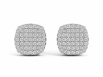 Cushion Cluster Pave Stud Earrings, Big Square Studs, Sterling Silver Jewelry