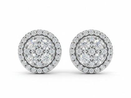 Round Cluster Pave Stud Earrings, Big Diamond Studs Look, Sterling Silver Jewelry