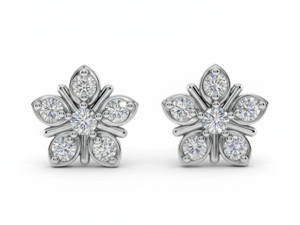 Five Petal Flower Cluster Stud Earrings, Small Flower Diamond Earrings, Sterling Silver,sterlish jewel