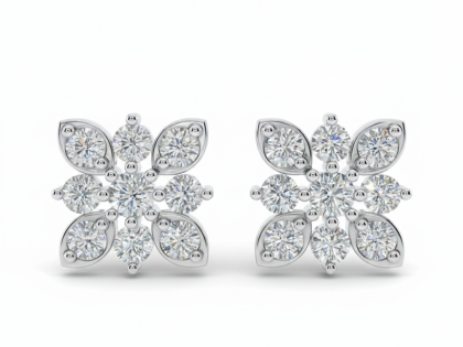 Four Leaf Cluster Stud Earrings, Fancy Flower Studs, Sterling Silver Jewelry