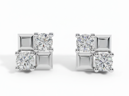 Square Cluster Stud Earrings, Geometric Studs Bling, Sterling Silver