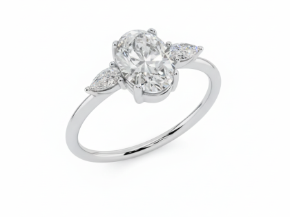 Oval, Pear, Three-Stone, Diamond, Engagement Ring, Sterlish Jewel,Classic, Sterling Silver, Three Stone, Oval Cut, Ring,Women's, Three Gemstone, Oval Center, Anniversary Ring