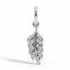 Feather charm, Leaf pendant, Diamond nature jewelry, Sterling silver plant motif, Cubic zirconia feather, Delicate silver charm, Symbol of lightness and peace, Pave set leaf jewelry, Women's natural pendant