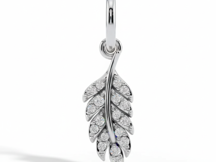 Feather charm, Leaf pendant, Diamond nature jewelry, Sterling silver plant motif, Cubic zirconia feather, Delicate silver charm, Symbol of lightness and peace, Pave set leaf jewelry, Women's natural pendant