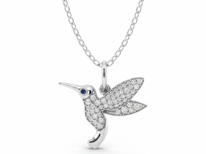 Hummingbird pendant, Tiny bird charm, Diamond nature jewelry, Sterling silver animal necklace, Pave cubic zirconia bird, Blue gemstone accent, Symbol of joy and hope charm, Flying bird pendant, Women's delicate silver jewelry,sterlish jewel