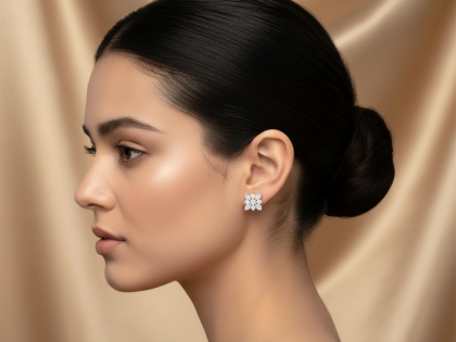 Four Leaf Cluster Stud Earrings, Fancy Flower Studs, Sterling Silver Jewelry