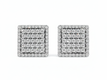 Square Cluster Multi-Row Stud Earrings, Big Diamond Look, Sterling Silver,sterlish jewel