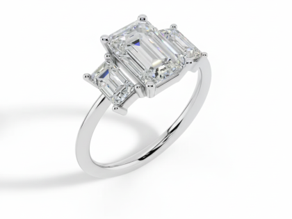 Emerald Cut, Three-Stone, Diamond, Engagement Ring, Sterlish Jewel,Classic, Sterling Silver, Three Gemstone, Rectangular Cut, Ring,Women's, Art Deco Style, Emerald Cut, Anniversary Ring