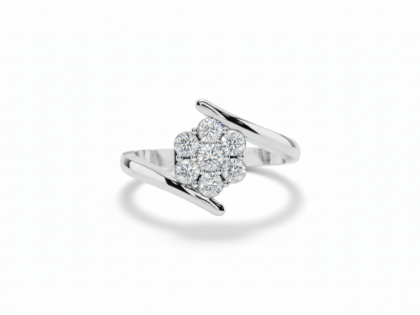 White Gold, Bypass, Diamond Ring, Engagement,Sleek, Sterling Silver, Swirl, Gemstone, Cluster, Ring,Modern, Cluster, Cocktail Ring, Silver Setting