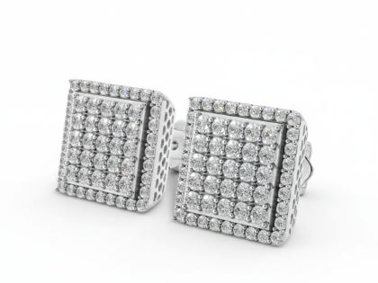 Square Cluster Multi-Row Stud Earrings, Big Diamond Look, Sterling Silver,sterlish jewel
