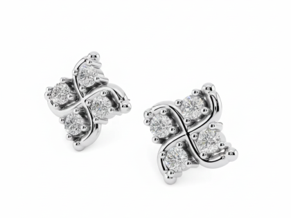 Star Cluster Stud Earrings, Snowflake Diamond Studs, Sterling Silver