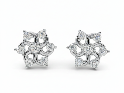 Five Petal Flower Cluster Stud Earrings, Silver Daisy Studs, Sterling Silver Jewelry