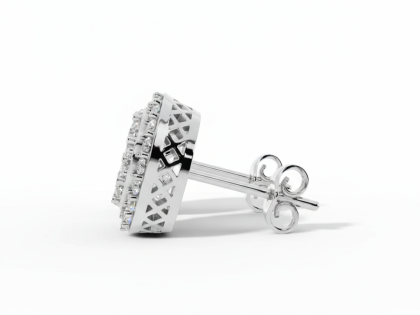 Square Cluster Double Halo Stud Earrings, Huge Bling Diamond Look, Sterling Silver
