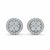 Square Cluster Double Halo Stud Earrings, Huge Bling Diamond Look, Sterling Silver