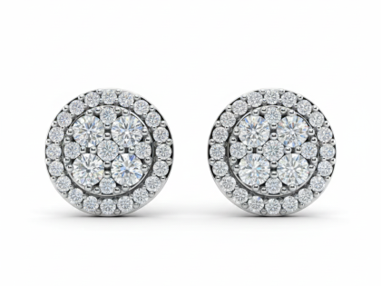 Square Cluster Double Halo Stud Earrings, Huge Bling Diamond Look, Sterling Silver