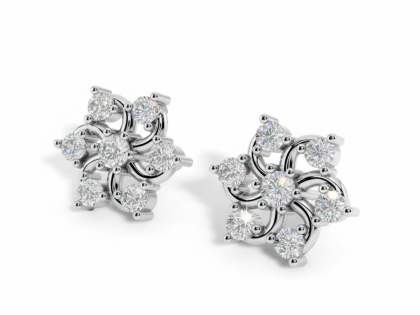 Five Petal Flower Cluster Stud Earrings, Silver Daisy Studs, Sterling Silver Jewelry