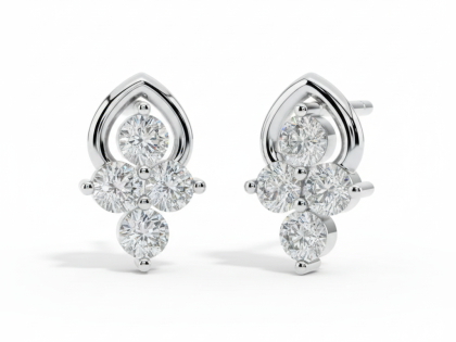 Teardrop Cluster Stud Earrings, Five Stone Silver Dangle Look, Sterling Silver Jewelry,sterlish jewel