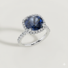 Deep Blue, Sapphire, Gemstone, Halo, Ring, Pave Band, Sterlish Jewel