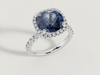 Deep Blue, Sapphire, Gemstone, Halo, Ring, Pave Band, Sterlish Jewel