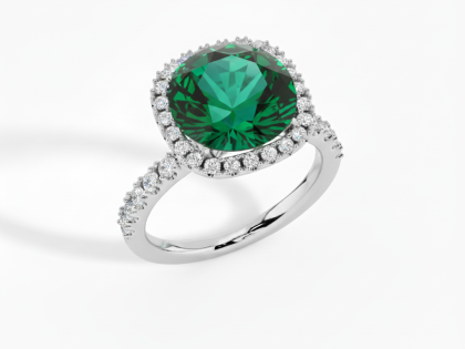 Emerald Green, Gemstone, Halo, Ring, Pave Band, Sterlish Jewel,Cushion Cut, Green Stone, Cocktail Ring, White Gold, Halo,Women's, Luxurious, Emerald Green, Anniversary Ring