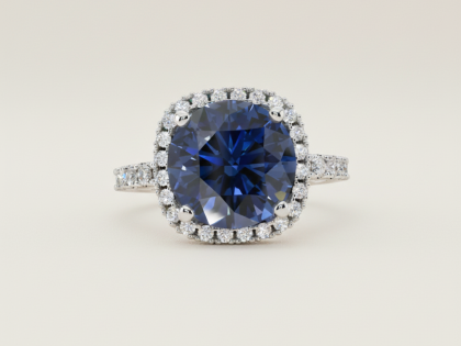 Deep Blue, Sapphire, Gemstone, Halo, Ring, Pave Band, Sterlish Jewel