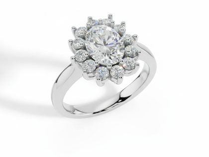 Oval Cluster Ring,Floral Halo Engagement Ring,Multi-Stone,Cluster Ring Flower Cluster Diamond Ring,Sterling Silver Statement Ring