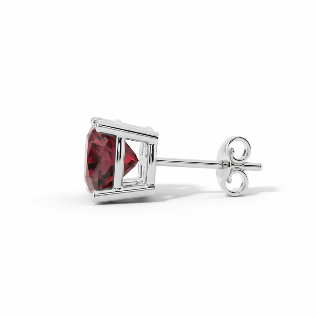 red cushion cut stud earrings sterling silver,women's sterling silver red simulated ruby studs,Red stud earrings,Sterling silver red studs,sterlish jewel