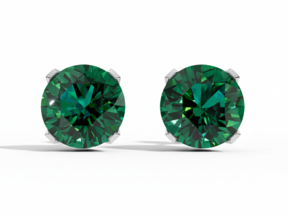 Green Solitaire Stud Earrings, Emerald Color Studs, Sterling Silver