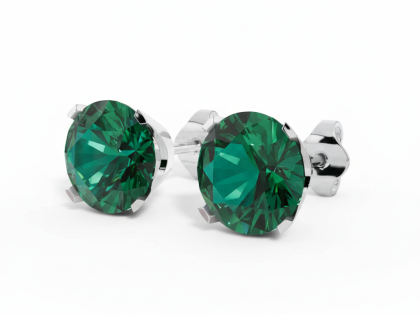 Green Solitaire Stud Earrings, Emerald Color Studs, Sterling Silver