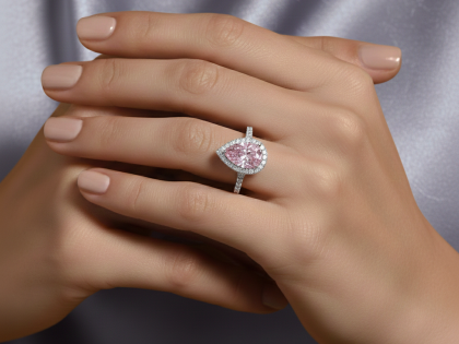 Pear Cut, Pink Diamond, Halo, Engagement Ring, Pave Band