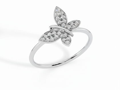 Pave Set, Butterfly Ring, Sterling Silver, Delicate Jewelry