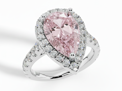 Pear Cut, Pink Diamond, Halo, Engagement Ring, Pave Band