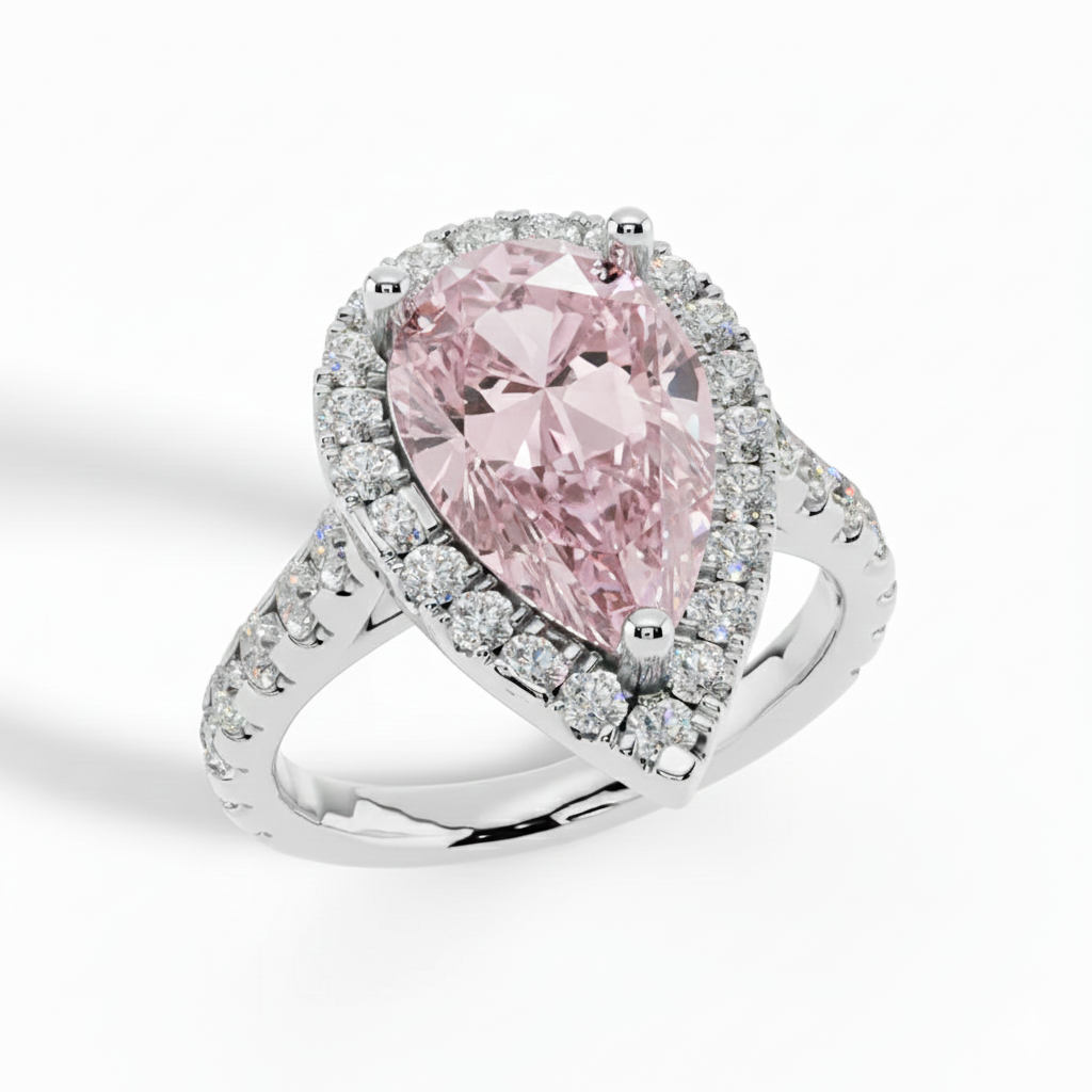 Pear Cut, Pink Diamond, Halo, Engagement Ring, Pave Band