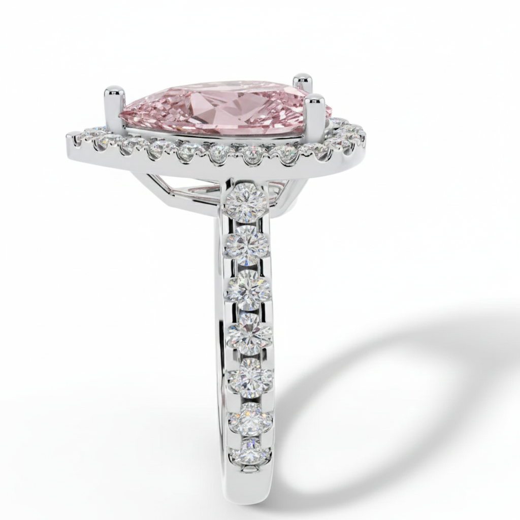 Pear Cut, Pink Diamond, Halo, Engagement Ring, Pave Band