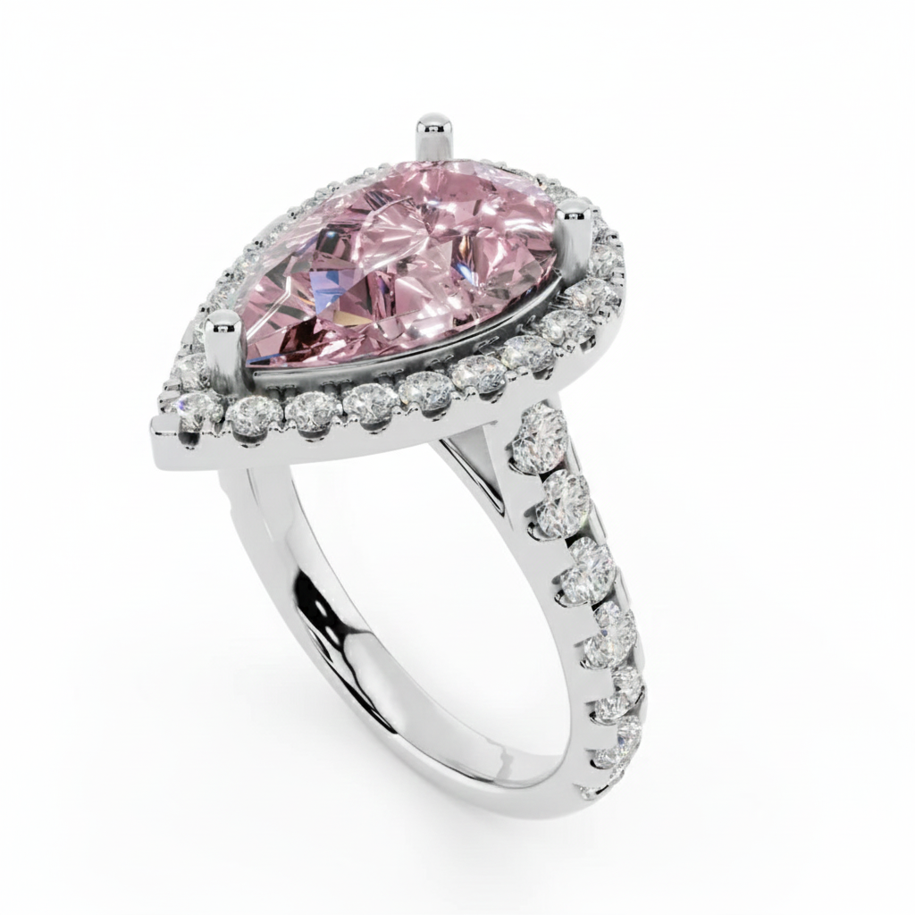 Pear Cut, Pink Diamond, Halo, Engagement Ring, Pave Band