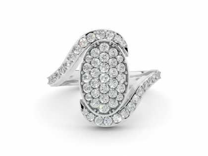 Pave Set, Oval, Cocktail Ring, Swirl Design, Statement Jewelry