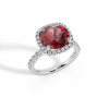 Red Gemstone, Halo, Engagement Ring, Pave Band, Sterlish Jewel,Cushion Cut, Ruby, Gemstone Ring, White Gold, Halo Setting,Women's, Luxurious, Red Stone, Cocktail Ring, Pave Accents