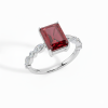 Radiant Cut, Red Gemstone, Marquise, Diamond Accents,Sterling Silver, Rectangular Cut, Ruby Look, Solitaire Ring