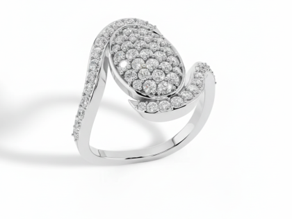 Pave Set, Oval, Cocktail Ring, Swirl Design, Statement Jewelry