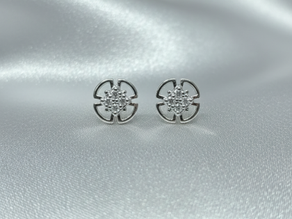 Quatrefoil cluster studs, square cluster earrings, four stone flower studs, brilliant round cluster, pure silver everyday earrings, simple square studs, clover design earrings, multi-stone cluster.