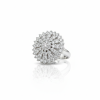 large diamond cluster ring, women's cocktail ring, silver dome ring, floral cluster statement ring, buy sunburst ring, round pavé cluster ring, big cubic zirconia ring, luxury fashion ring, dramatic statement jewelry, women's party ring
