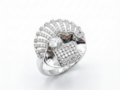 abstract circular ring, modernist dome ring, unique fashion statement jewelry, sculpted metal pavé ring, contemporary designer ring, large circular cocktail ring, geometric ridged ring, buy artistic statement rings, high-fashion jewelry women