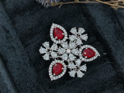 ruby and diamond cluster ring, red stone snowflake ring, large floral cocktail ring, pear cut ruby statement ring, unique starburst ring women, luxury red and white ring, statement pear shaped ring, buy dramatic cluster jewelry