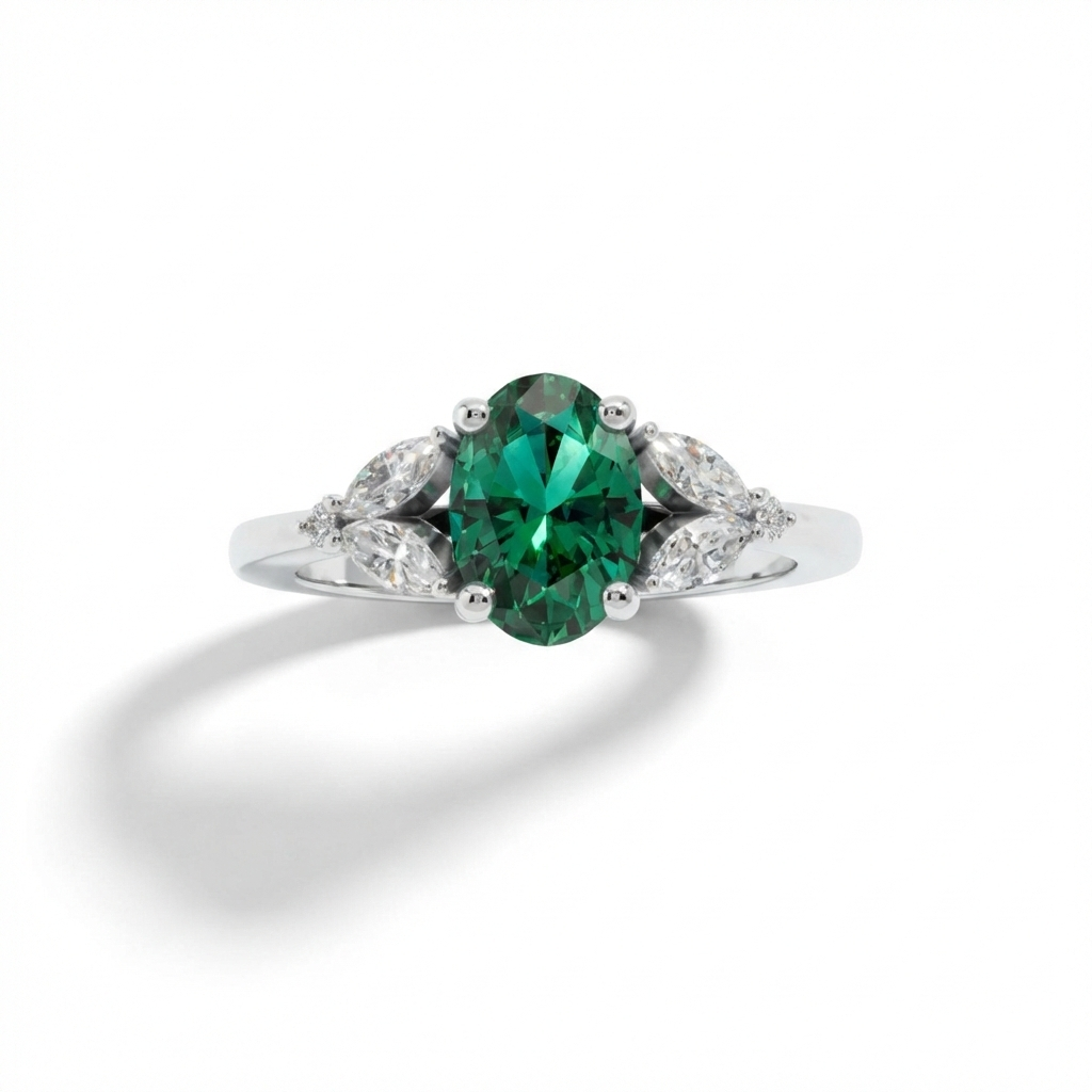 Emerald Oval Marquise 925 Sterling Silver Ring - Image 5