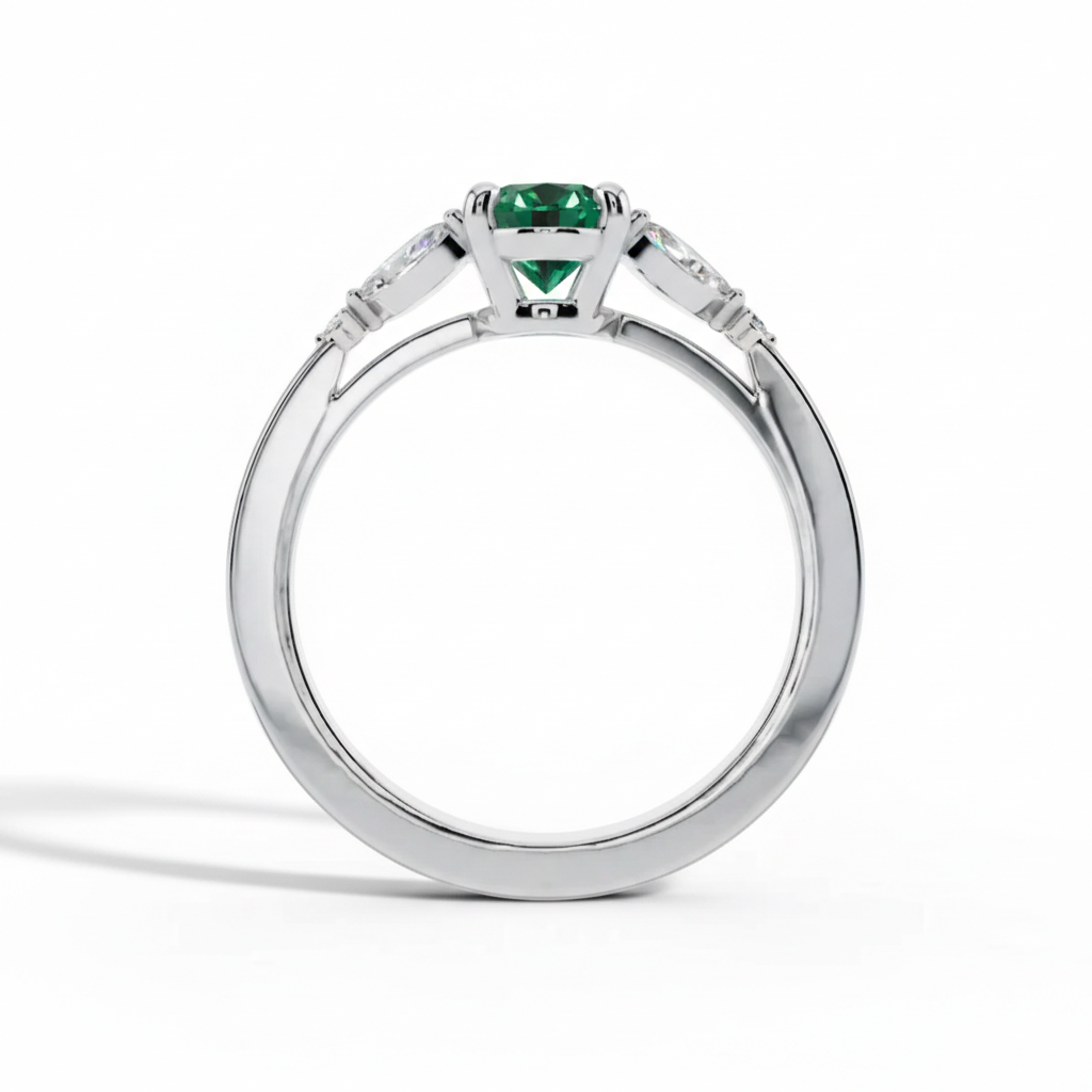 Emerald Oval Marquise 925 Sterling Silver Ring - Image 3