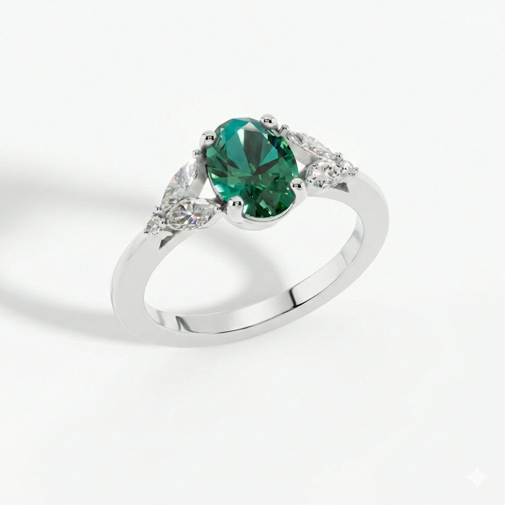 Emerald Oval Marquise 925 Sterling Silver Ring